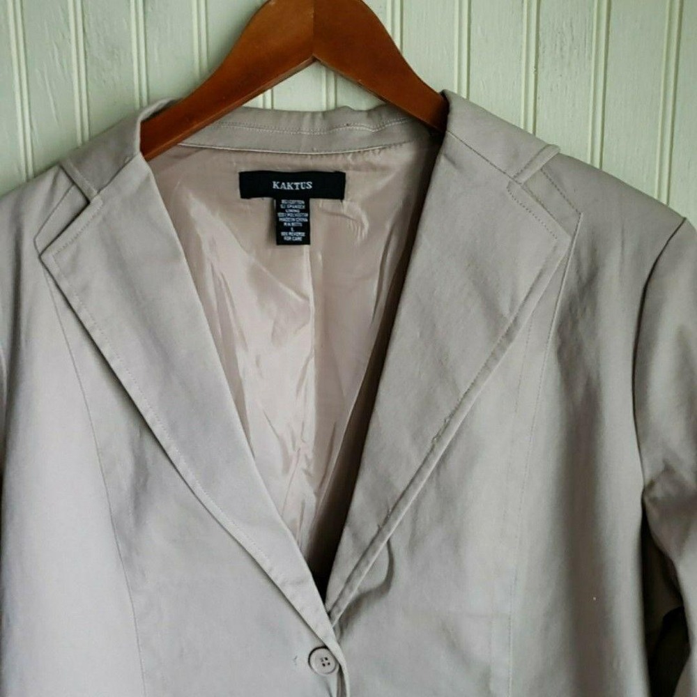 Kaktus Blazer Jacket Womens Large Beige Cotton Stretch Lined Pockets Career
